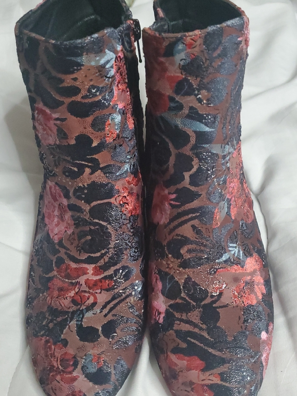 Floral Pattern Ankle Booties in Multi-Color